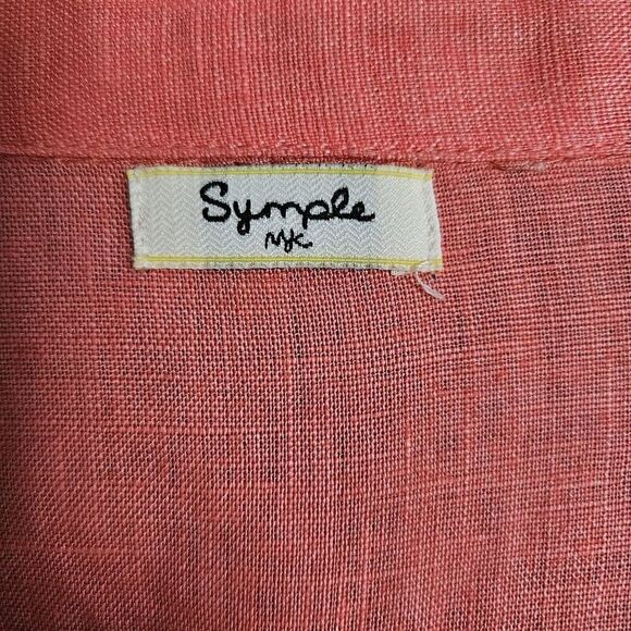 SYMPLE NYC Med-Large Shirt Tunic Blouse Top Coral Pink 100% Linen EUC - Picture 7 of 8